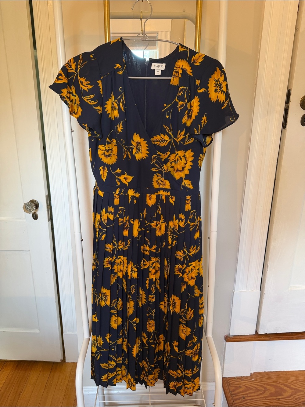 J.Crew Factory Navy Yellow Sunflower Print, Pleated Skirt